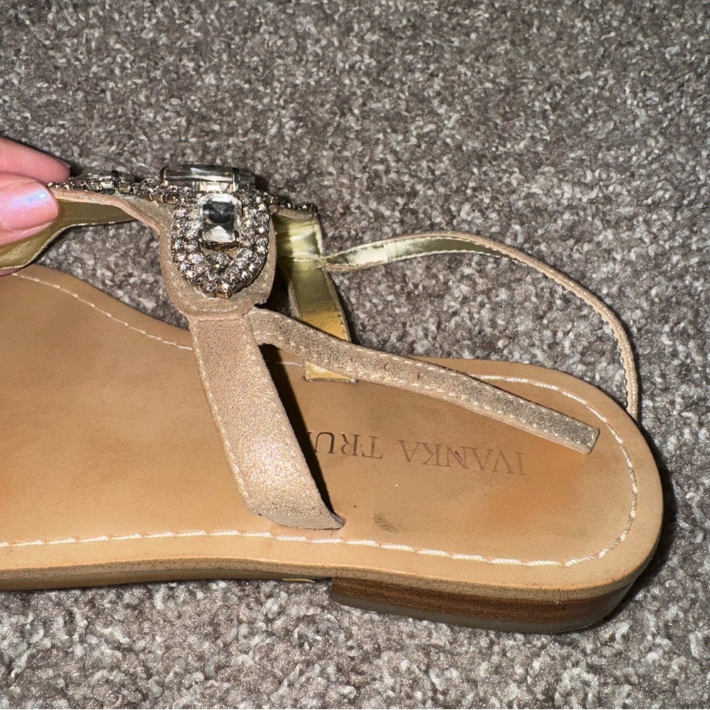 Ivanka Trump Rhinestone Gemstone Sandals Summer Neutral Taupe Tan Beige - Picture 4 of 8